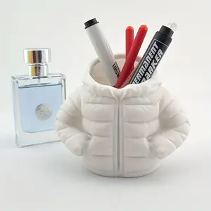 Creative 3D Printed Down Jacket Pen Holder, Multi-Purpose Desktop Organizer, Pet Material, Ideal for Office and Home Decor