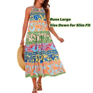 【Valentine's Day Limited】【Runs Large | Size Down】Grace Karin Women's Maxi Boho Dress Casual Summer Loose Long Floral Sundresses Flowy Halter Tiered Beach Vacation Outfits