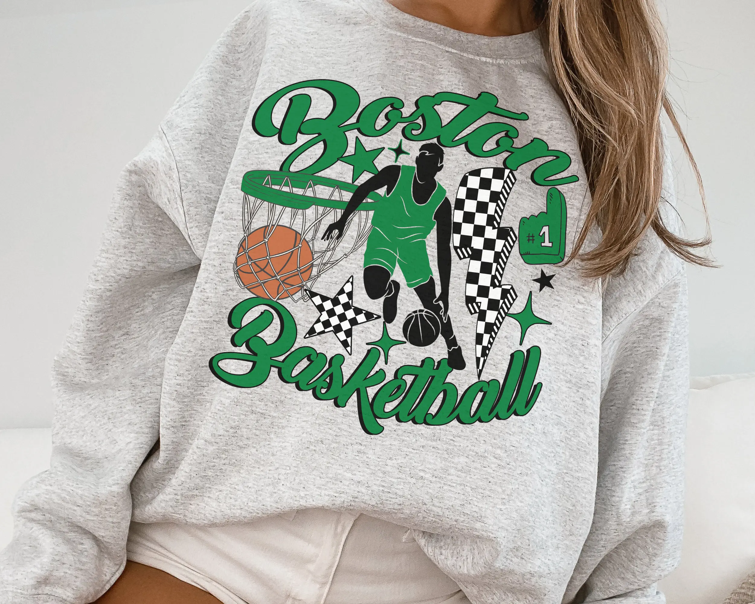 Retro Groovy Boston Celtic Crewneck Sweatshirt T-shirt Celtics Sweater Celtics T-shirt Vintage Boston Basketball Fan Shirt
