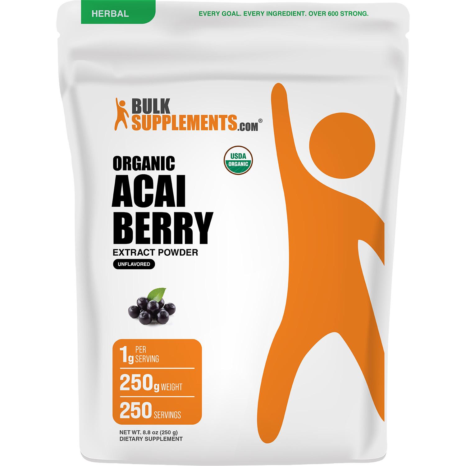 BulkSupplements Acai Berry Extract Powder - Dietary Supplements - Edible - Natural Antioxidants - Edible - Acai Extract - Flavor Powders - 250g - 1000mg per Serving