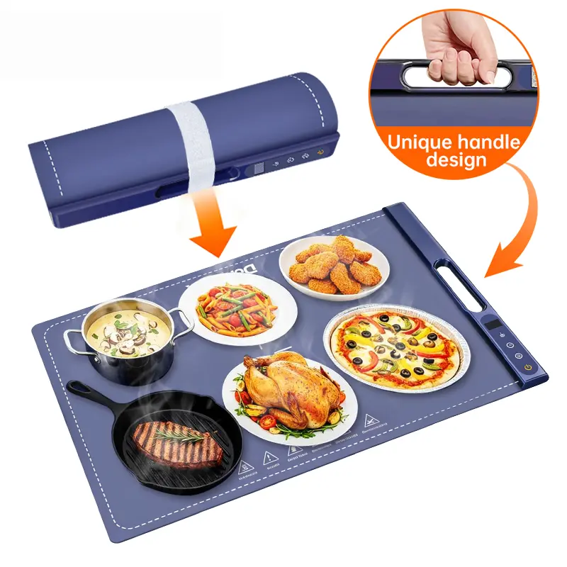electric warming tray Electric Food Warming Mat – Portable Full Surface Heating Tray for Buffet & Party, Rollable Silicone Warmer with 3 Temperature Settings & Auto Shut-Off, Keep Food Hot for Countertop Catering & Everyday Use