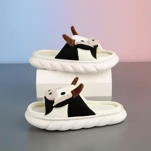 Cartoon Cow Cotton Slippers Cute Plush Animal Slippers Winter Indoor Outdoor Slippers Shoes