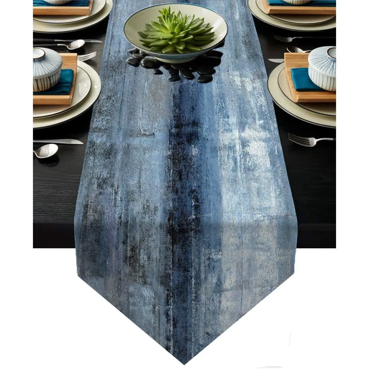 Blue and Grey Table Runner,Abstract Modern Art Burlap Table Runners for Table Dresser Runner Farmhouse Style for Dinner Party Holidays  Decoration (Blue Grey, 13"x 71")