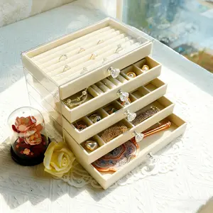 5-Layer Jewelry Organizer Box with Drawer – Large Capacity Lockable Storage for Earrings, Necklaces & Rings, Clear Lid Velvet Jewelry Box, Elegant Home Jewelry Organizer, Perfect Gift for Women, Luxury Jewelry Box, Multi-Compartment Storage