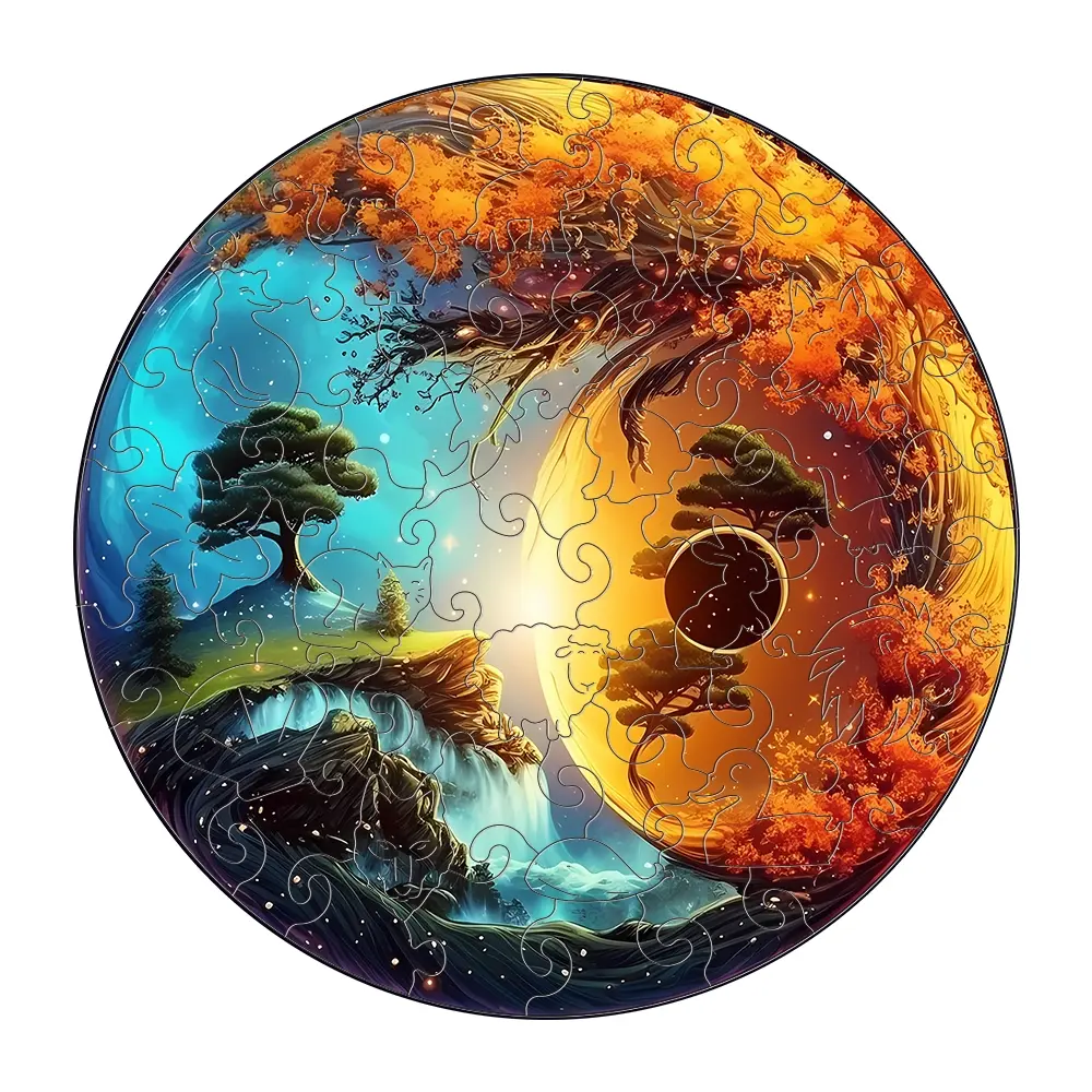 Wooden Jigsaw Puzzle Yin Yang Round Shape, Unique Gift Packaging, Perfect for Adults and Kids, Christmas Gift, Home Decor, Landscape Decoration, Wooden Puzzles