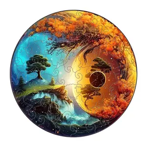 Wooden Jigsaw Puzzle Yin Yang Round Shape, Unique Gift Packaging, Perfect for Adults and Kids, Christmas Gift, Home Decor, Landscape Decoration