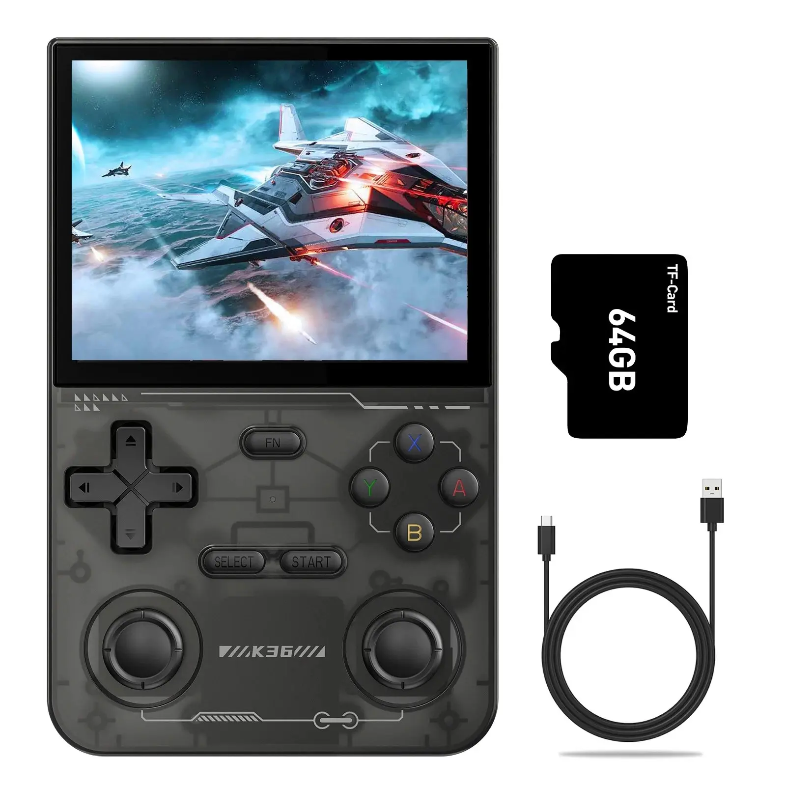 K36 Portable Retro Handheld Game Console - 3.5-inch IPS Screen, Dual 3D Joysticks, 16000 Classic Video Games