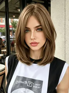Cute 10 Inch Gold Gradient Layered Short Wig, High Heat Resistant Synthetic Fiber, Glossy Finish, Suitable for Daily Wear and Parties, Layered Straight Wigs, Natural Looking Wigs, Synthetic Material Wigs