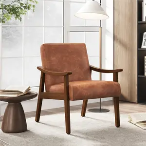 Yaheetech Accent Chair, Mid-Century Modern Armchair with Solid Wood Legs Reading Leisure Chair with High Back for Living Room Bedroom