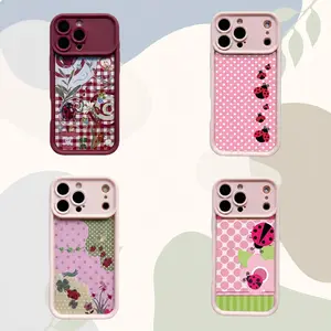 Cute Ladybug Cottagecore Phone Case Gingham Patchwork & Polka Dot Aesthetic Design Compatible for iPhone 17 16 15 14 13 12 11 and for Samsung S21-S25 Perfect Gift for Kawaii Lovers
