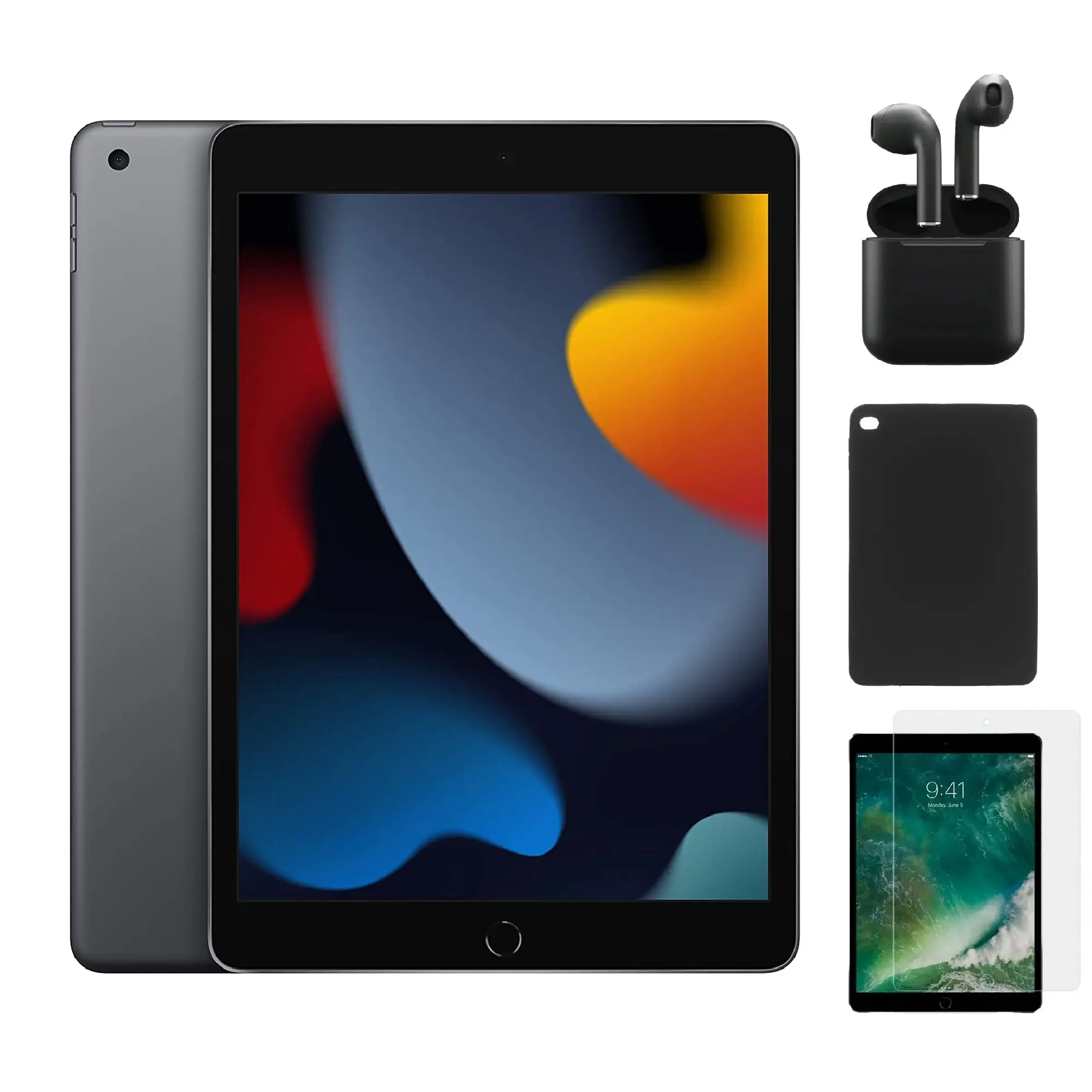 Refurbished Apple iPad 9th Gen (WiFi) A2602 Acceptable Condition with Case, Wireless Earbuds,Tempered Glass Screen Protector & 1 Year Warranty
