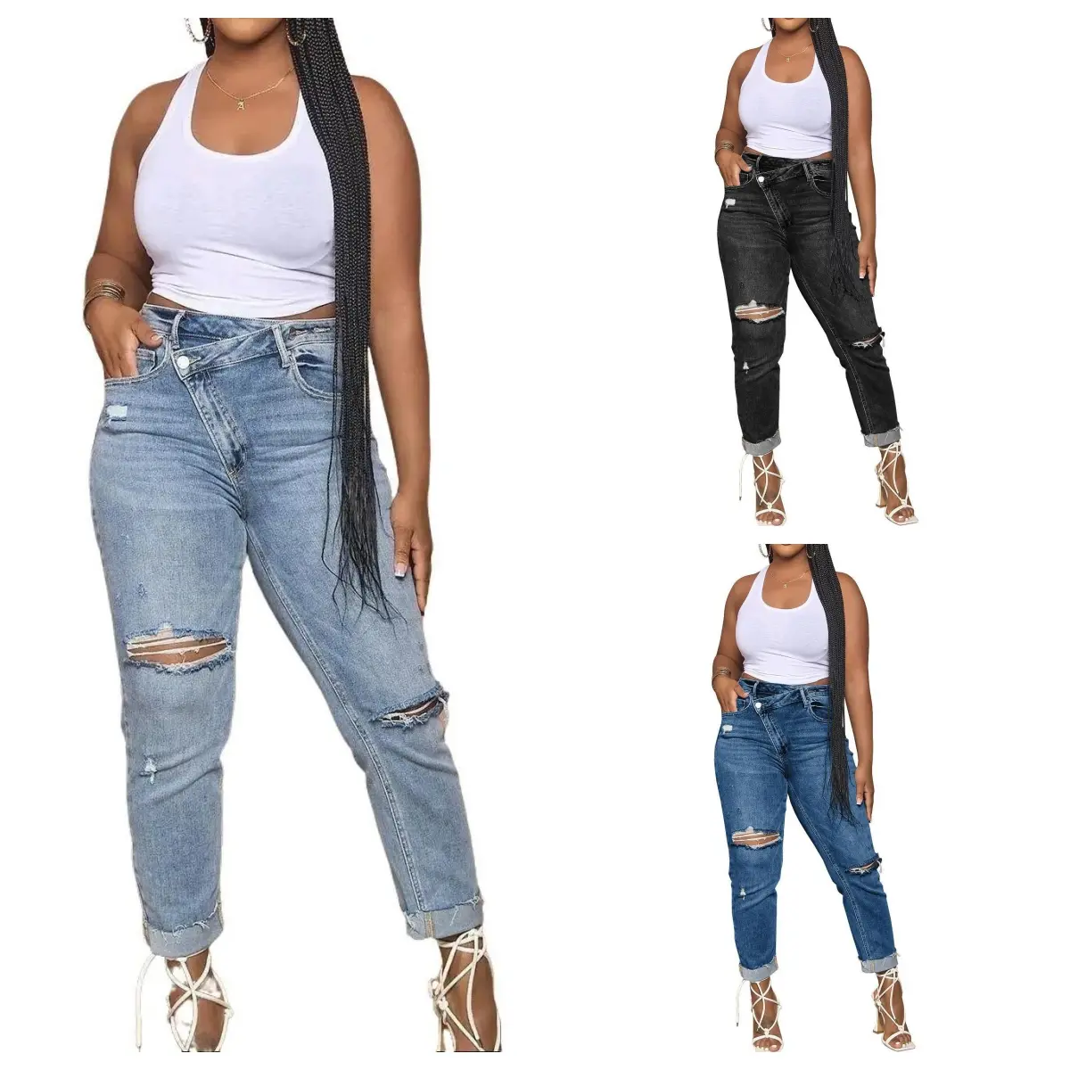 DUTUT Women's Slim-Fit Ripped Jeans—Washed, Fashionable, Slim-Fit, Skinny Design—Stretchy, Form-Fitting, Basic Style, Slim-Fit Women's Clothing, Stretchy and Soft
