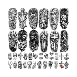 77 Sheets Christian Temporary Tattoo Adult Men Women Kids Religious Jesus Cross God Christ Catholic Realistic Half Sleeve Body Fake Tattoos Stickers