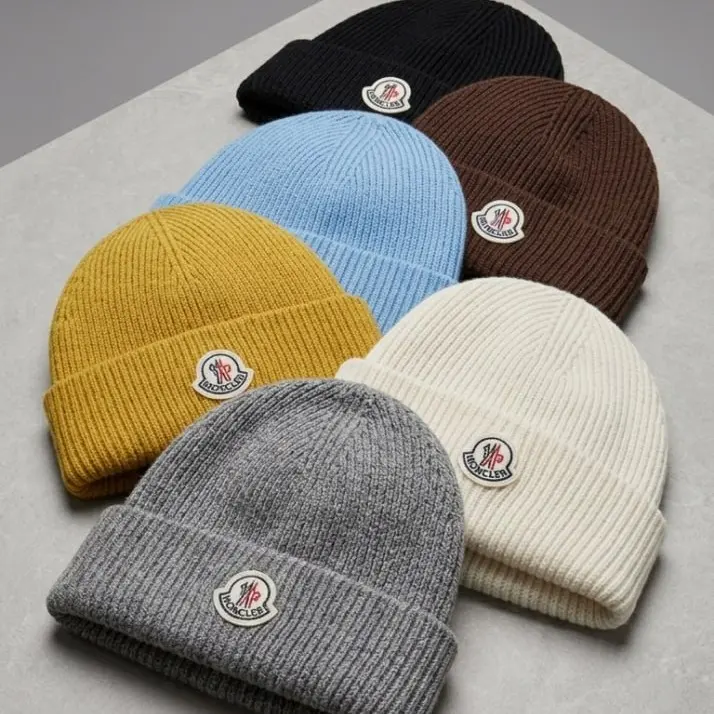 Moncler Unisex Ribbed Knit Beanie Hat - Premium Warm Winter Wool Blend Skull Cap