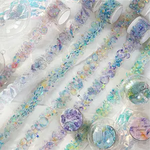 6 Rolls Laser Silver 3D Shaped Tape with Bubble Fantasy Pattern Theme, Minimalist Style, PET Waterproof Material, Self Adhesive, DIY Journal Decoration Scrapbook Material Tape