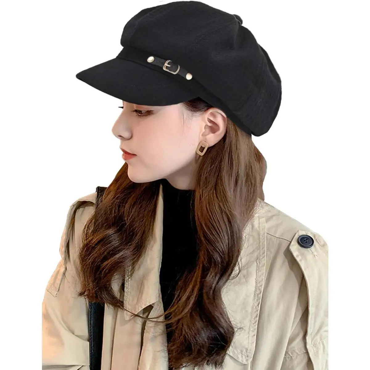 Elegant Lightweight Breathable Cap - 1pc Classic Newsboy Hat Solid Color Fashionable Hats for Women Black Snapback Adjustable Hat