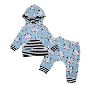 Ma&Baby Newborn Infant Baby Boy Fall Winter Outfits Animal Print Long Sleeve Hooded Sweater and Pants Set