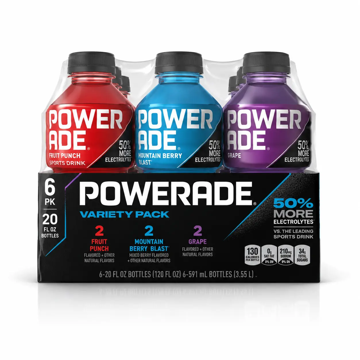 Hydration Sports Drink Variety Pack, Mixed Flavors, 20 fl oz Bottles, 6 Count