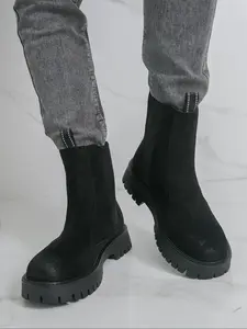 Men's Waterproof Suede High-Top Chelsea Boots, Thick Sole Height Increase, Pure Color, Comfortable and Stylish Footwear, Anti Slip Boots