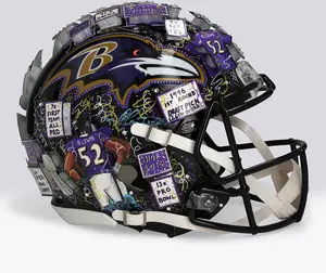 Ray Lewis Baltimore Ravens Autographed Riddell Speed Authentic Helmet with "HOF 18" Inscription - Art by Charles Fazzino - NF70444396 - Fanatics Authentic Certified