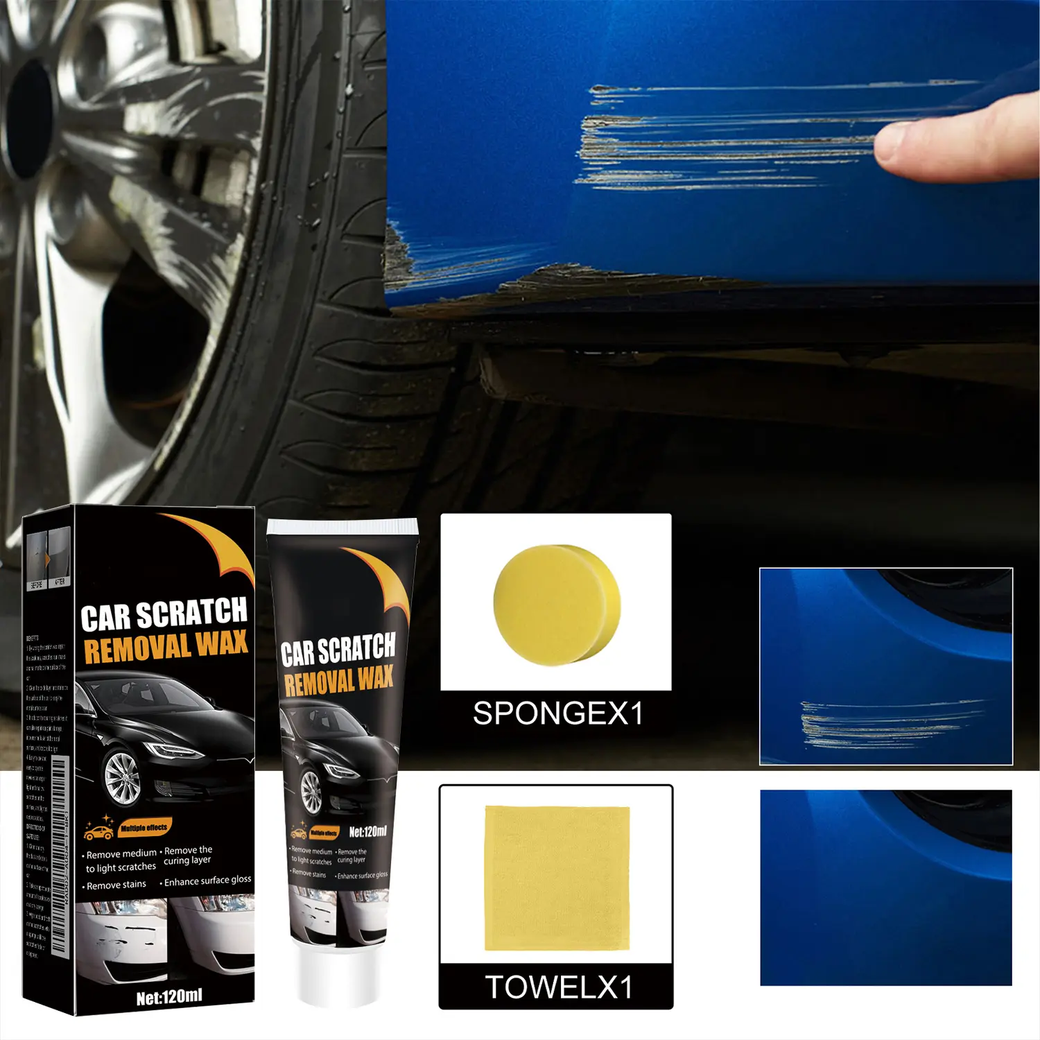 Car Scratch Care Cream Car Polish Wax for Car Paint Care Helps Improve Scratch Appearance Surface Cleaning Polishing Compound Gloss Finish Car Detailing - 120ml