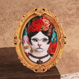 1PC Vintage Cat Art Floral Kitchen Magnetic Fridge Magnet, Oval Frame Refrigerator Decoration, Elegant Home Decor for Cat Lovers, Perfect Gift Choice