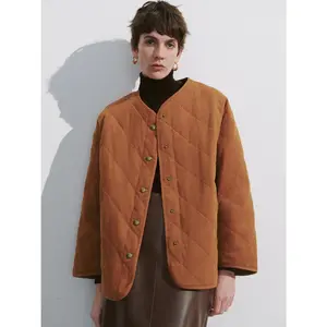URBAN REVIVO 2026 Winter Women's Vintage Button-Front Quilted Mid-Length Loose-Fit Longsleeves Casual Thin Lightweight Modern Down Outerwear, Polyester-Cotton Fabric, Multi-Size UWH150036 Womenswear Jackets & Coats