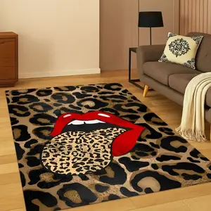 1 Piece of Creative Leopard Print Lip Decoration Animal Print Rug for Living Room or Bedroom Printed Carpet Decoration Welcome Soft Floor Mat Suitable for Home Decoration in Indoor Living Room and Bedroom Decorative Rugs