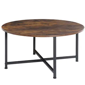 SUPERDEAL Round Coffee Table Living Room Table Brown MDF Table, Brown