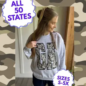 *Made to Order* State initials camo (we have all 50 states) CREWNECK Cotton Casual Pullover