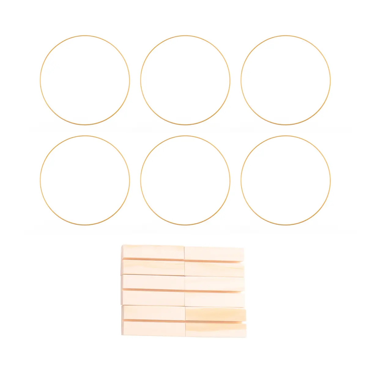 12-in Large Gold Metal Floral Hoop Centerpieces with Wood Holder Stands (6 Pieces) - Decorative Wreath Plant Wall Hanging, Wedding Table Decor, Household Ornament Gift
