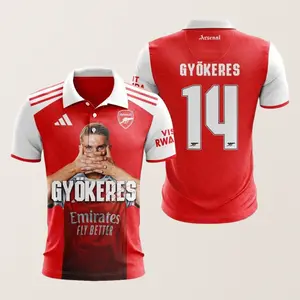 Gyokeres 14 Home Polo Shirt — All-over Print Polo Shirt (Lightweight) American retro street hip hop Y2K men’s casual spandex short-sleeve top, baseball apparel