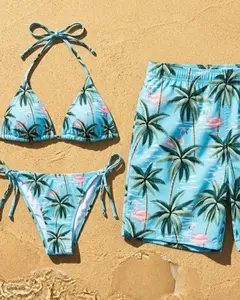 Tropical Matching Couple Swimsuits Set, BF and GF Matching Swimsuits, Camo Bikini Set for Women, Matching Duck Camo Swimwear Set for Couples, Couple Trendy Camo Bikini And Short, Summer Beach Vacation Outfit