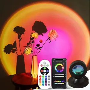 Sunset Projection Lamp Multi-Color Changing LED Projector, Switch Button & APP Control, 360° Rotating Sun Light for Bedroom, Photography, Party, Ambient Lighting Multifunctional Aurora Projector Lamp