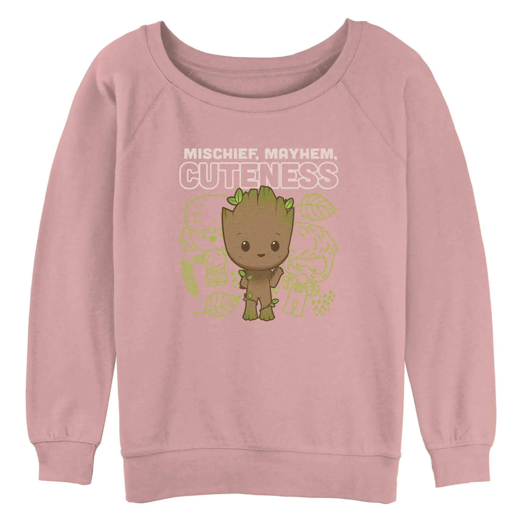 Women's Marvel I Am Groot Printed Round Neck Long Sleeve Hoodie - Cute Apparel for Family Watch Parties, Casual Outfit Enhancement