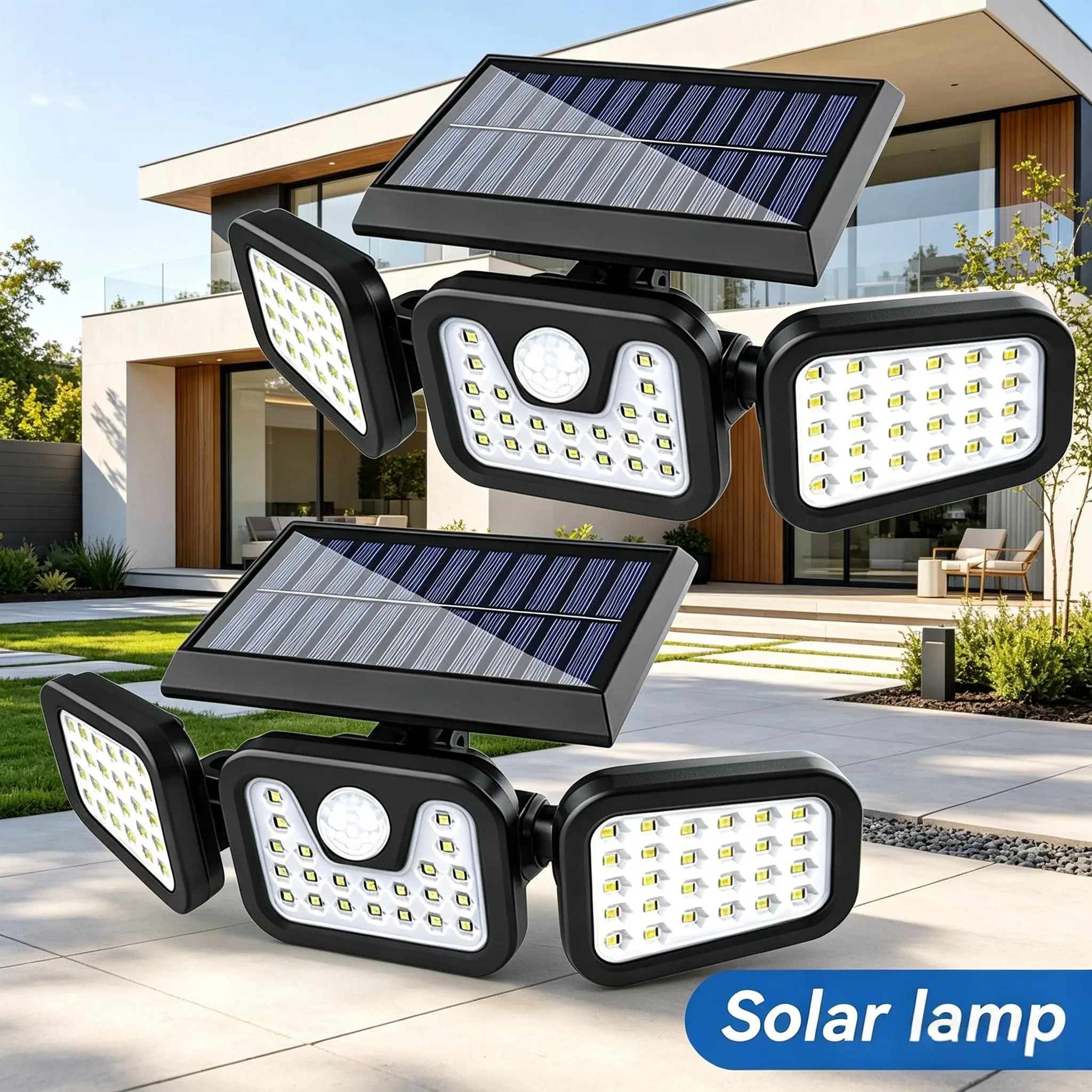 2 Pack Solar Motion Sensor Lights Outdoor IP65 Waterproof LED Security Lights for Garden Pathway
