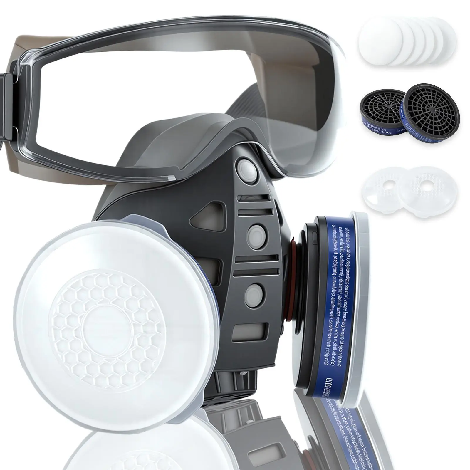 Greenish Reusable Full Face Respirator Set with Safety Goggles – Pomerol 11-in-1 Gas Mask with Dual Filter Cartridges – Anti-Dust, Anti-Virus, Anti-Toxic Protection for Painting, Sanding, Construction, Cutting & DIY Work
