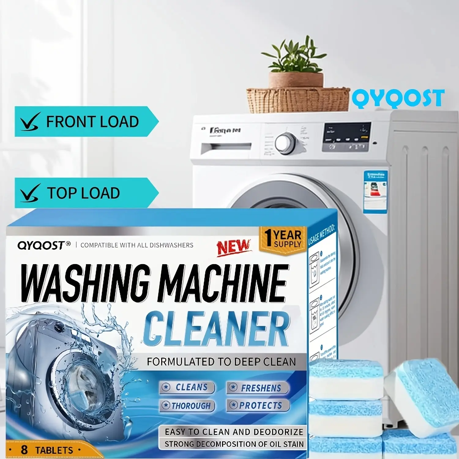 8/20pcs Washing Machine Cleaner Tablets, Washer Tabletsfor Front Load, Top Load & HE Washers, Multi-Use asDishwasher Cleaner & Deodorizer Tablets