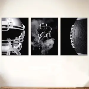 3-piece American Football Canvas Art Set, Modern Sports Wall Decoration, Boys' Room Decor