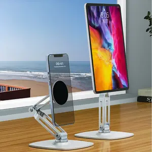 UGIFT Mobile Phone iPad Tablet Stand Magnetic Adjustable Height and Angle Foldable Desk Phone Stand Taller iPhone Holder Compatible with 4.7"-13" Smartphones iPad Tablet Silver Gray
