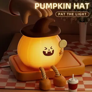 Cute Halloween Pumpkin Night Light – Cozy LED Bedside Lamp for Kids, Touch Dimmable, Rechargeable, Perfect Gift & Nursery Decor