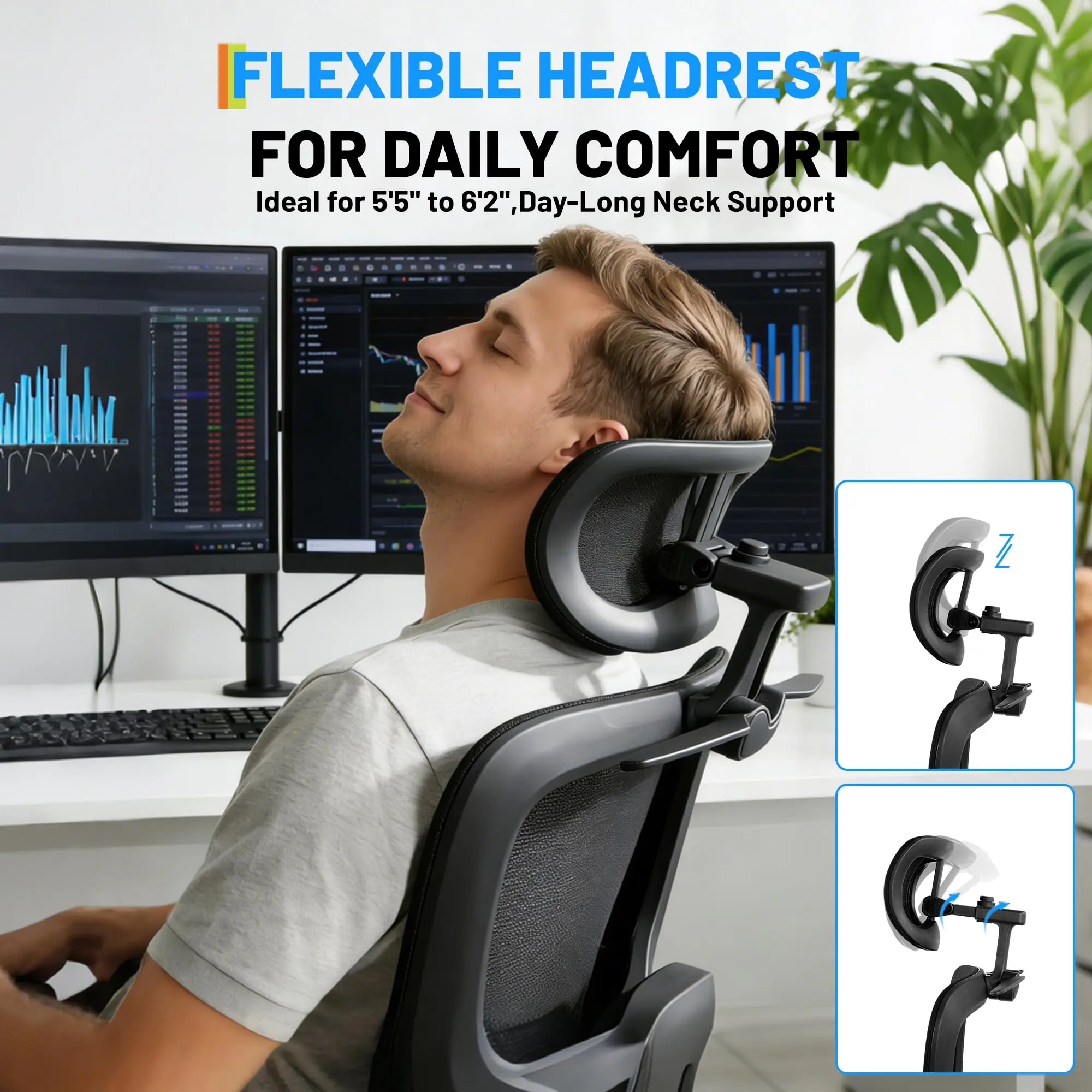 Garvee Big & Tall Ergonomic Mesh Office/Gaming Chair, High Back Desk Chair with Footrest, Adjustable Lumbar Support, 3D Headrest, 4D Rotate-Up Arms, 3-Level Recline, Swivel Rolling Chair