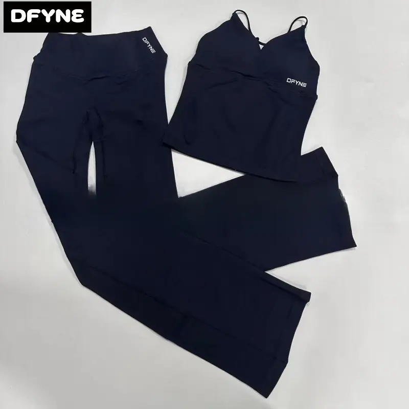 DFYNE Women's New Seamless V-Neck High Elasticity Sleeveless Nylon Sports Vest - Soft and Supple, Beautiful Back Design, Yoga Sports Clothing Sets