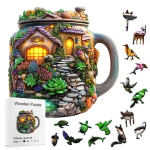 501 Rustic Fairy Tale Cup Wooden Puzzles, Succulent Garden Home Decoration, Family Interactive Activity, Adult Leisure Party Puzzle Game, Animal Shape Puzzle, Wooden Handmade Puzzle, Diy Wooden Puzzle, Creative Puzzle, Interlocking Puzzle