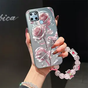 Realme C25y pink rose suit bracelet phone Case For oppo Realme C25y with TPU Shock proof design perfect for popular
