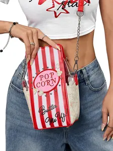 Novelty Red Striped Popcorn Shaped Chain Crossbody Bag, Fashionable Crossbody Bag, Women's Shoulder Bag for Parties and Festivals, Thanksgiving Halloween Gift, Holiday Present for Friends & Family, Chic Casual Handbag for All Occasions