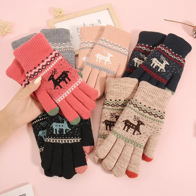 Women’s Winter Warm Mittens 2025 Trending Touchscreen Gear Velvet Thickened Deer Wool Knit Cold-proof Cozy Design Insulated Commute Gloves Ideal for Snow Sports Daily Outdoor Errands Christmas Gifting Casual Wear