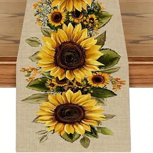 1pc Rustic Sunflower Table Runner Warm Home Decor Textured Dining Tablecloth Coffee Table Cover Fresh Natural Style Living Room & Bedroom Decorative Fabric Artistic Print AllSeason Use Christmas Decoration