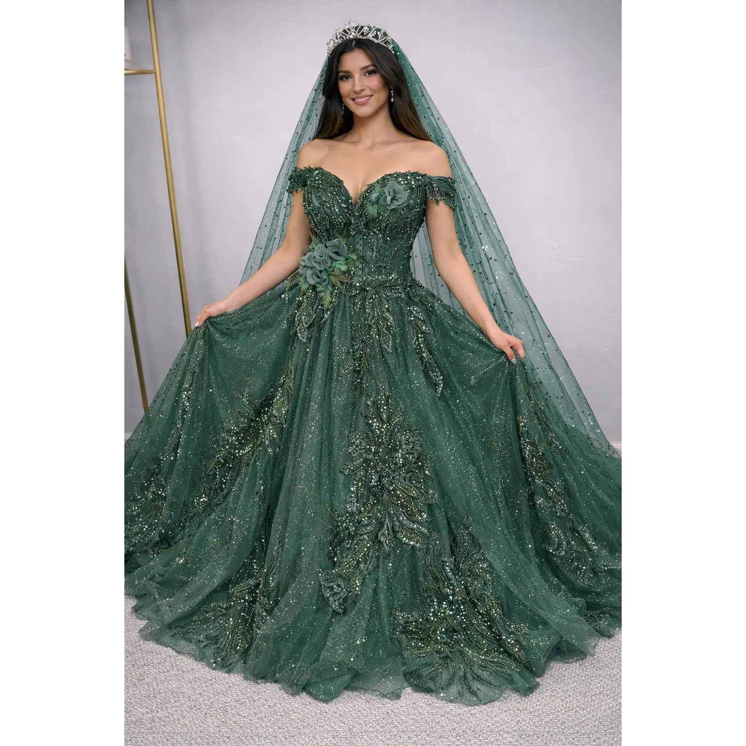 LALAH Emerald Green Bridal Nikah Gown with Long Train