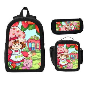 Strawberry Sweetheart Theme School Bag Set Student Backpack Pencil Case and Lunch Bag with Adorable Design for School Essentials